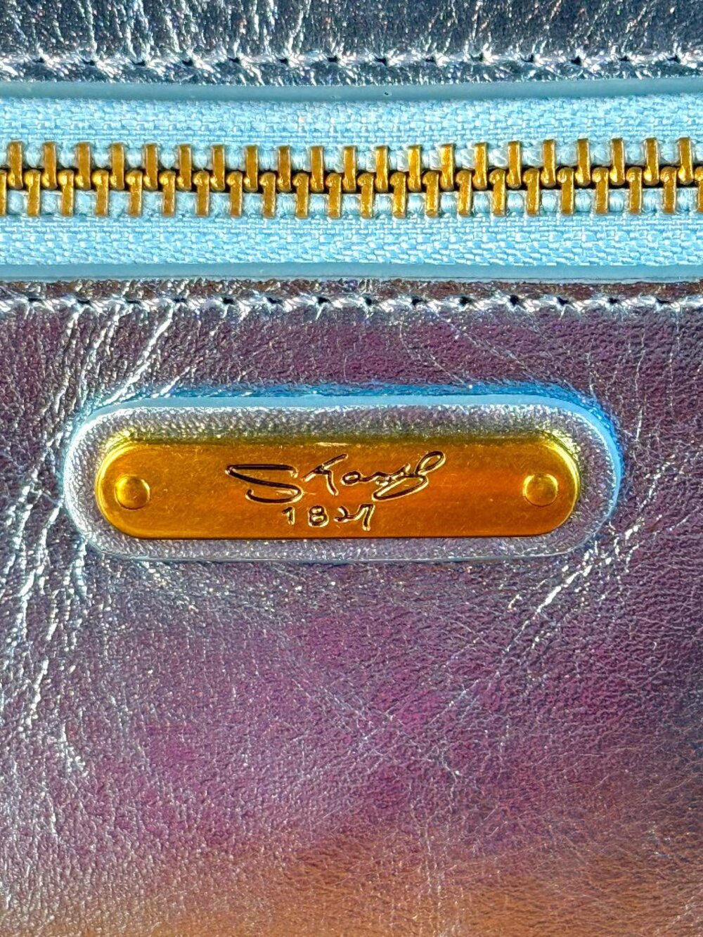 Sharif 1827 Metallic Peacock Blue Embossed Leather Crossbody Shoulder Bag - Picture 7 of 13